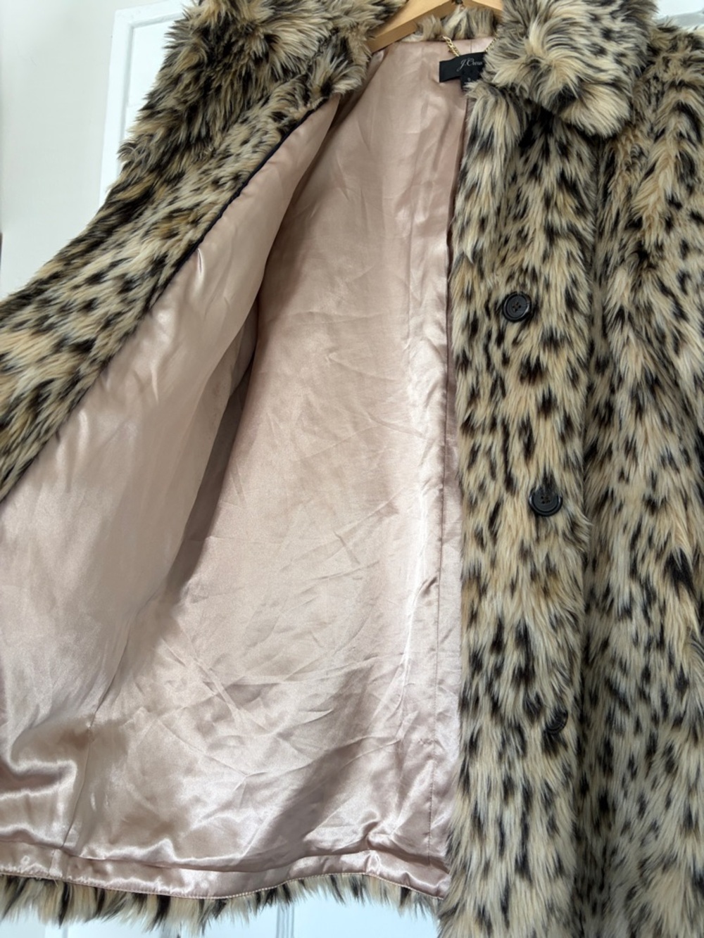 J Crew Faux Fur Leopard-Print Coat - Beige/Black - Picture 5 of 9